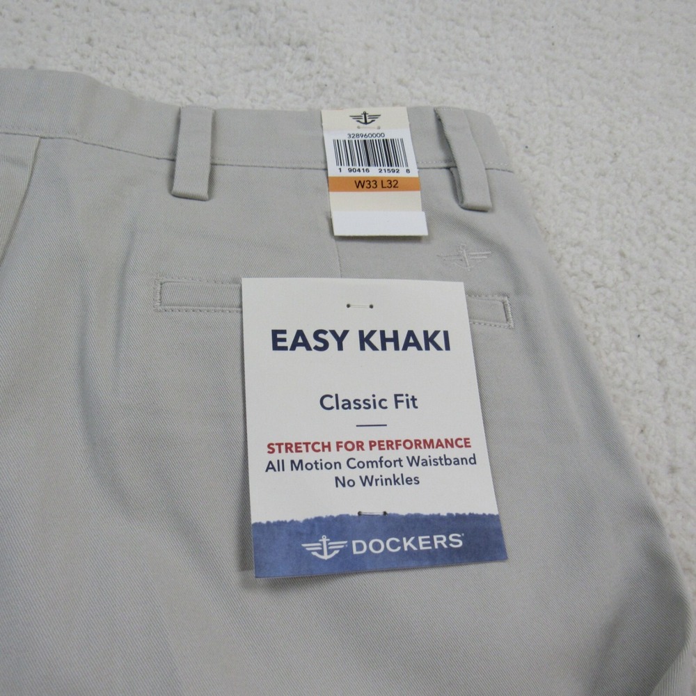 Dockers Pants Mens 33x32 Gray Flat Front Classic Fit Chinos Stretch Preppy Easy